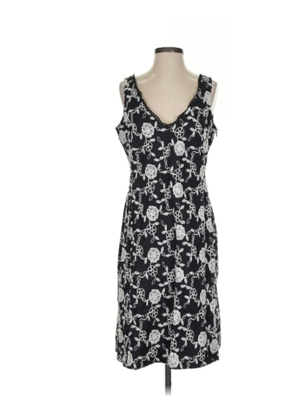 Piazza Sempione Black White Embroidered Floral Dress IT 38
